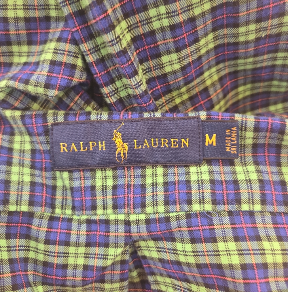 Ralph Lauren Embroidered Pony Plaid Button Down Shirt Green Mens Medium - Picture 5 of 7
